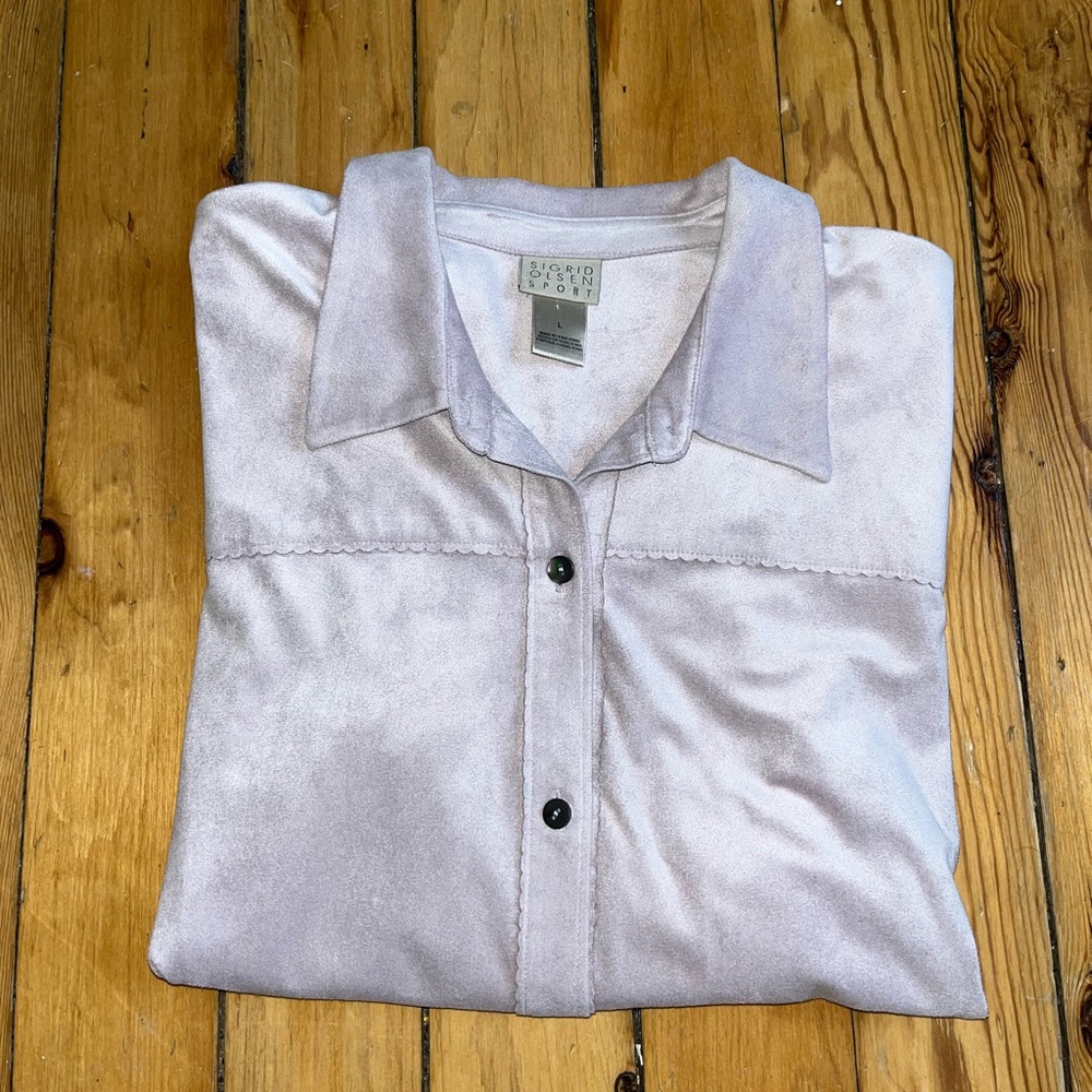 Faux Suede Lilac Button Up Shirt